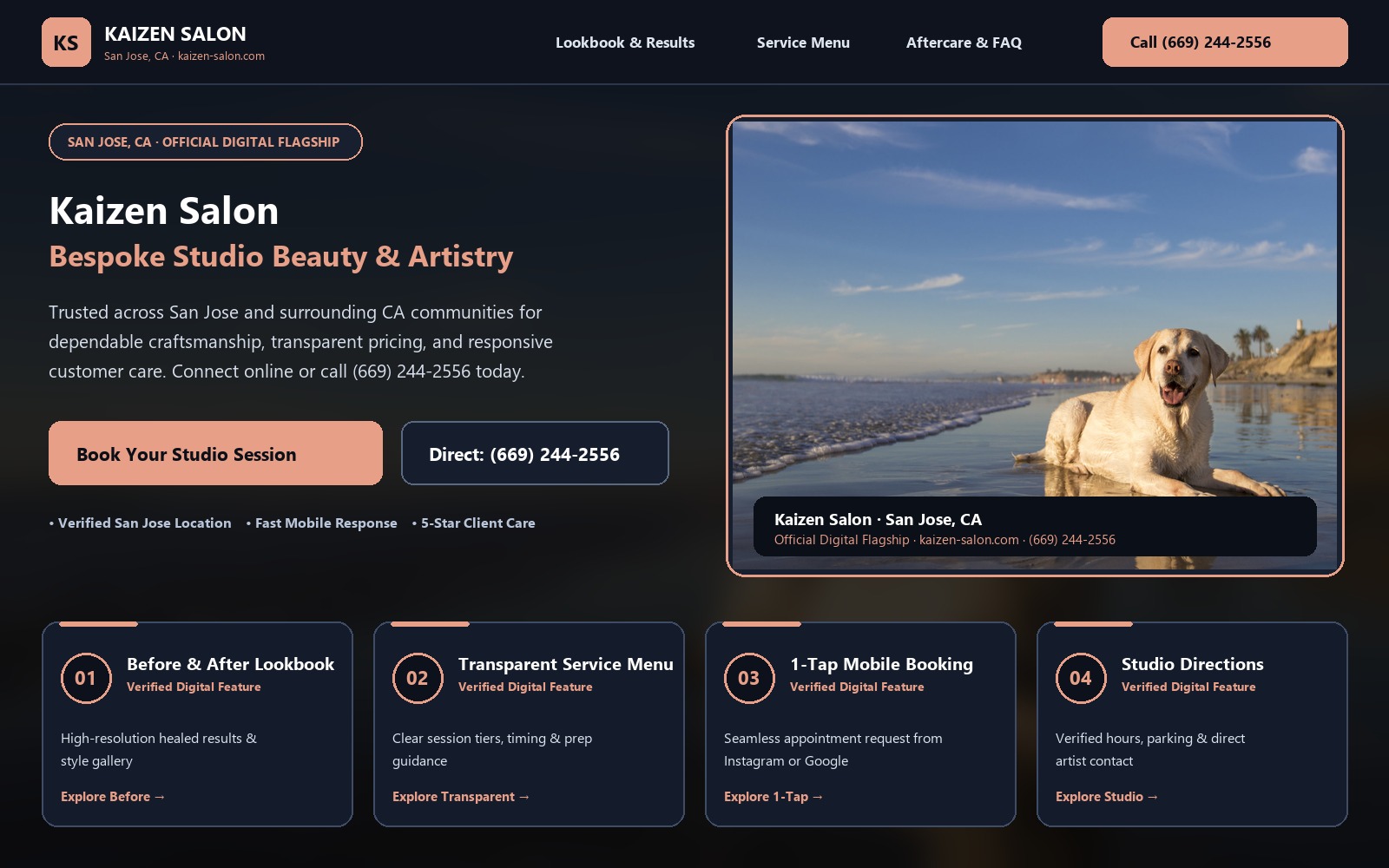 Proposed Kaizen Salon homepage preview